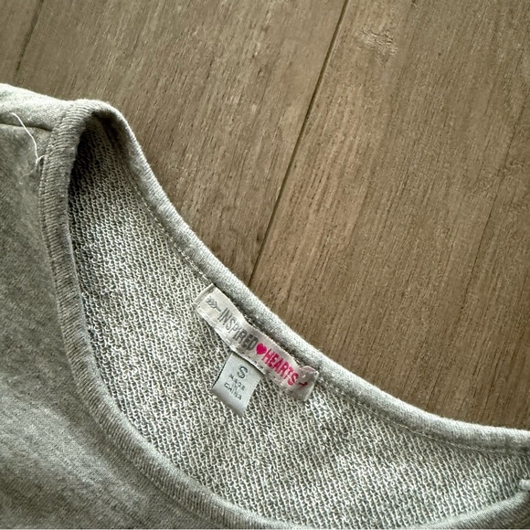 Macy's Inspired Hearts Distressed Light Grey Sweatshirt Top - Picture 3 of 4